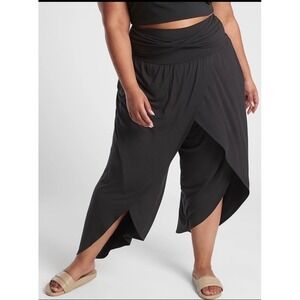 Athleta Release Yoga Pants Size M Black Wide Leg Tulip Wrap Front High Waist